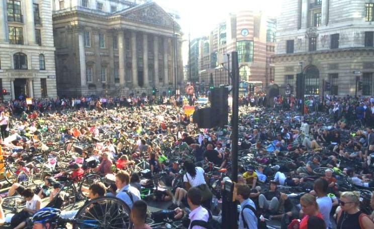 Cyclists stage Die-In at Mansion House in June 2015, following death at Bank junction. Photo: Stop Killing Cyclists.
