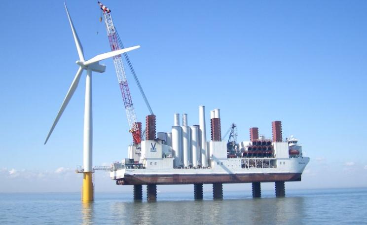 A new 3MW Siemens offshore wind turbine undergoing installation. Image: artist's impression by Siemens.