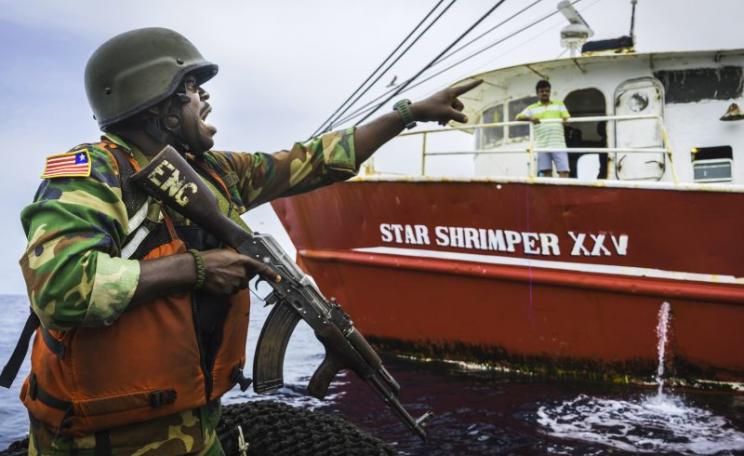 Liberian Coast Guard prepares to board the Star Shrimper XXV. Photo: Alejandra Gimeno / Sea Shepherd Global.