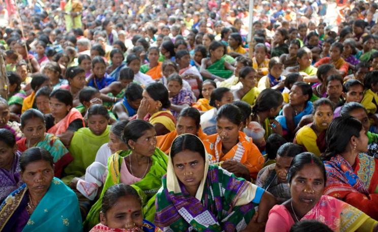 Tribal women gather to protest and listen to speeches at Bijepur at a rally organised by the Adim Adhikar Surakshya Manch (a group to protect tribal groups) against the Vedanta plant. Stuart Freedman/ ActionAid