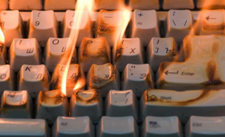 A computer on fire